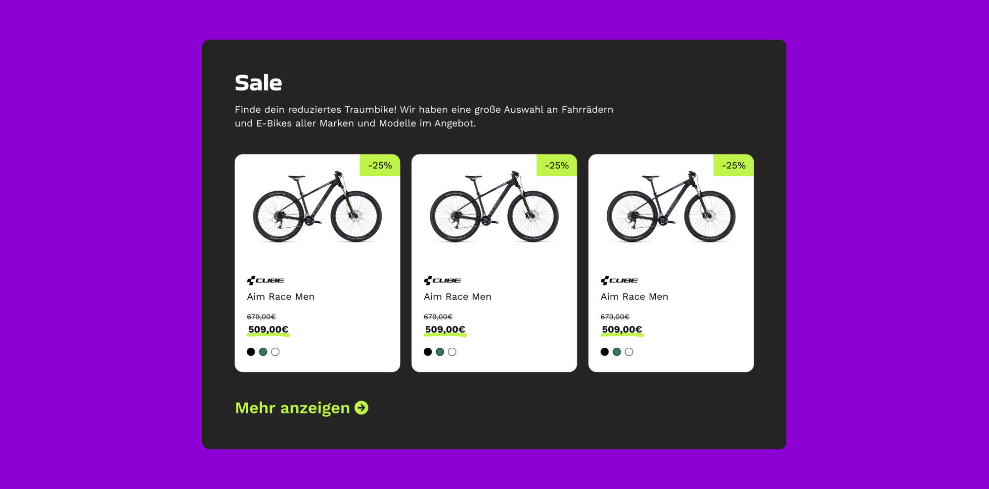 Yoshie's website design, showing a list of bikes on an online shop.