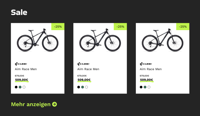 Yoshie's website design for Gaiser Bike Shop, showing a list of bikes on an online shop.