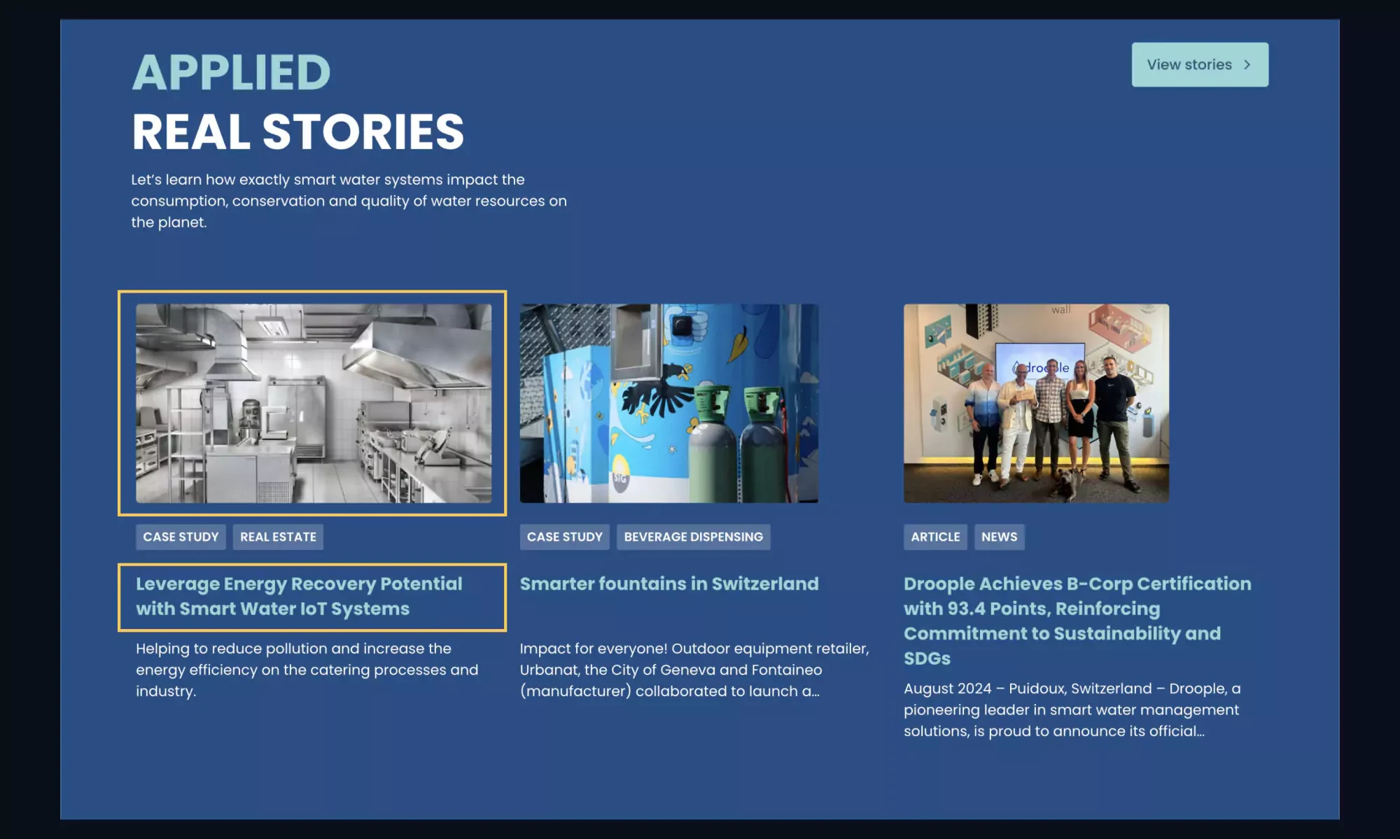 The current website's articles section. In the first article, there are two yellow strokes highlighting the clickable and focusable links.