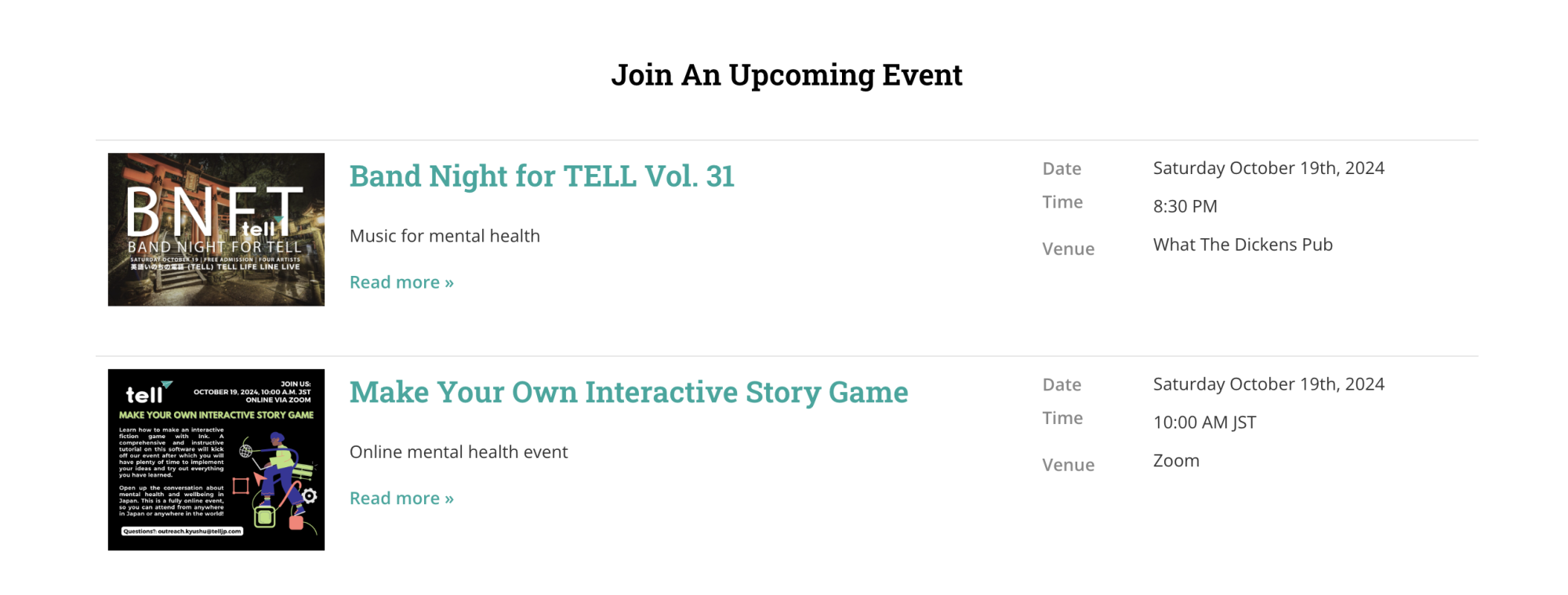 Two event listings: 