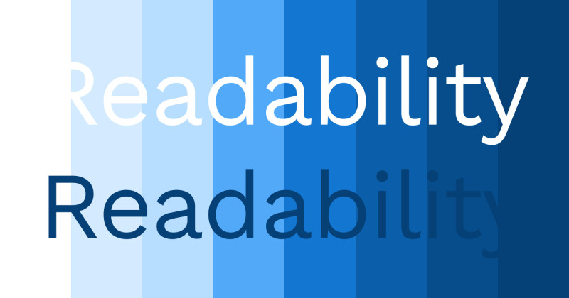 There are 2 words and both say readability, one is white and the other is navy with 8 different blue background colours