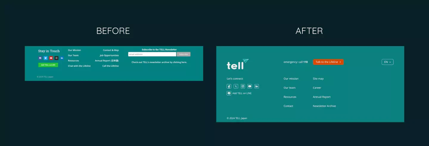Comparison of a user interface before and after a redesign, with the 'after' version showing a cleaner, more modern layout with improved visual hierarchy and spacing in a teal color scheme.