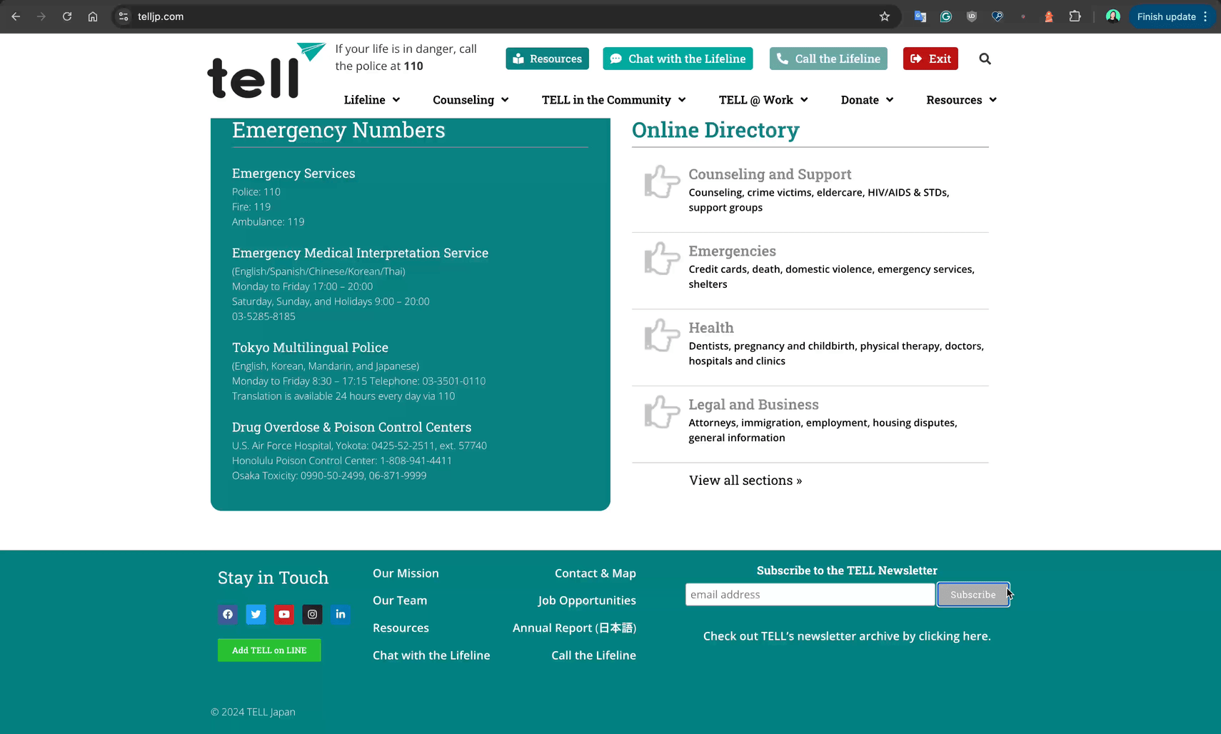 The footer of the TELL website displays an email input field with the subscribe button clicked, despite the email field being empty. The next screen shows several input fields, with the email field outlined in red, and the text above indicates that there are errors below.